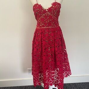 Self-Portrait Red Lace Midi Dress